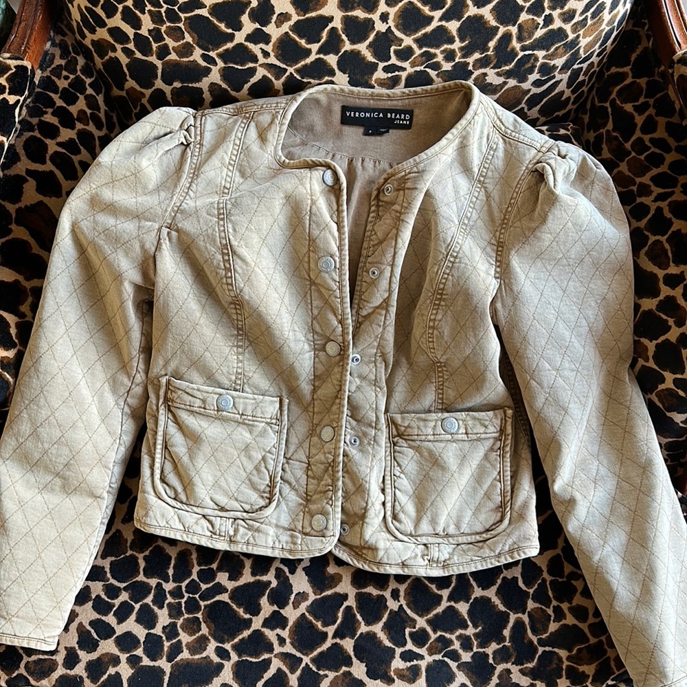 Veronica Beard Camilla Stretch Cotton Quilted Jacket TAN SIERRA, Size Small